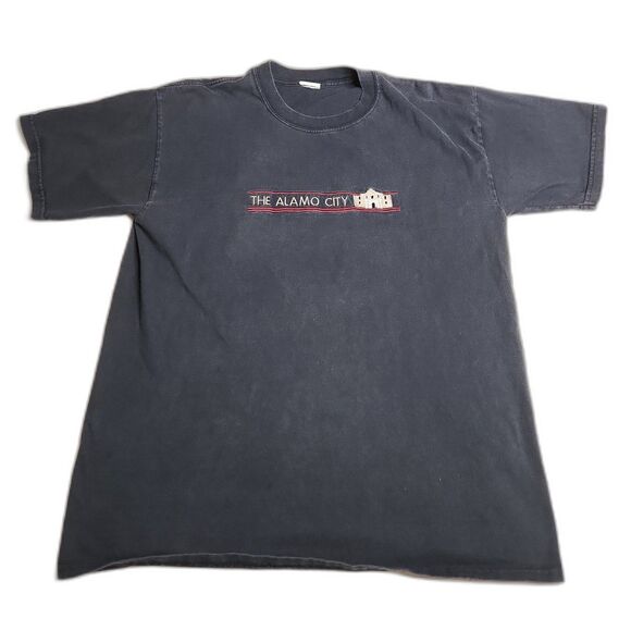 Vintage The Alamo City T Shirt Black Front Embroidery Texas Souvenir Relaxed L - Picture 1 of 7